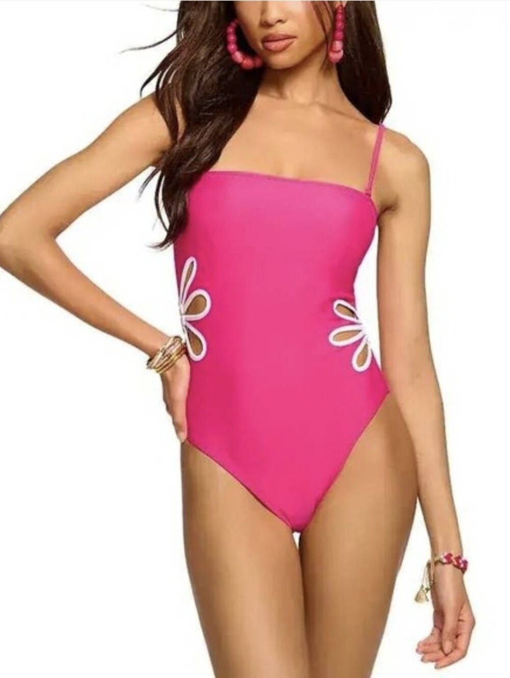 Ramy Brook Luca Cut-Out One-Piece Swimsuit Size Large Pink $238